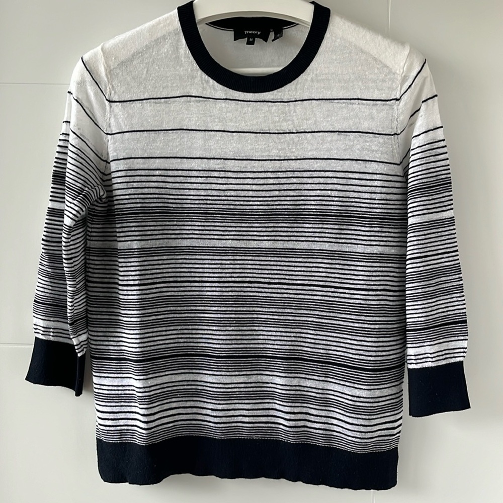 Theory striped linen blend shirt